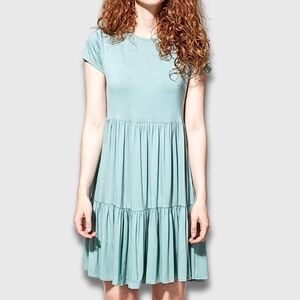 Pink Martini Lola Dress Bamboo Tiered Skirt Large Sage Green